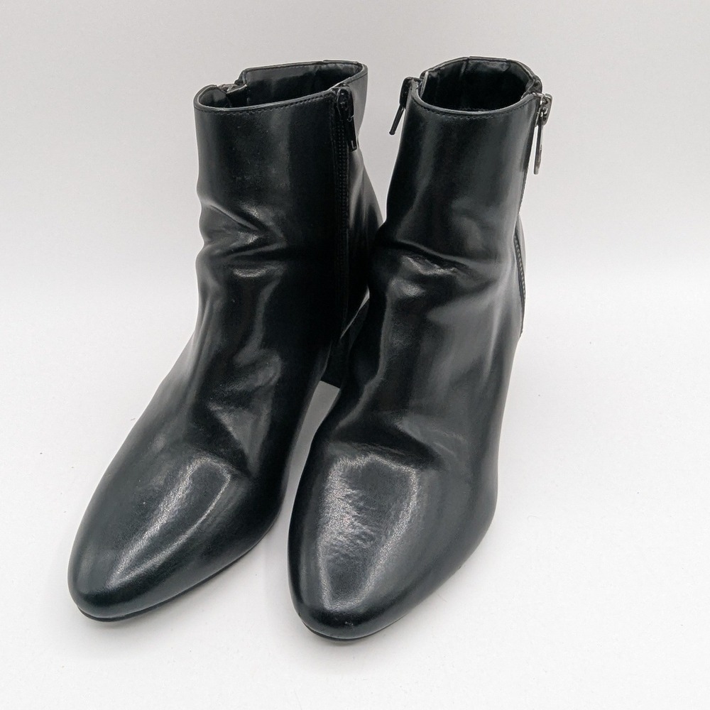 Bandolino Black Leather Ankle Boots Snakeskin Textured Block Heel Pointed 7.5